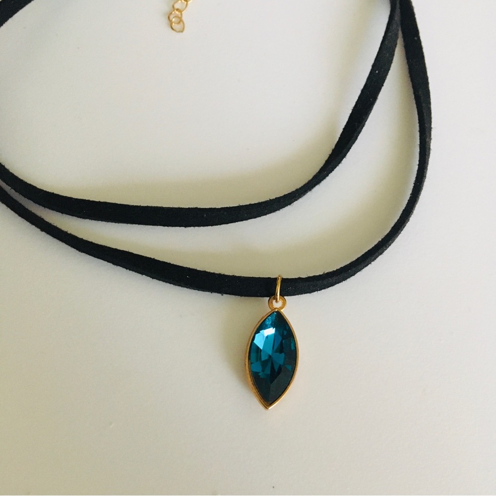 Blue Faux Stone Black Layered Choker Necklace Fashion Jewelry - Picture 3 of 9